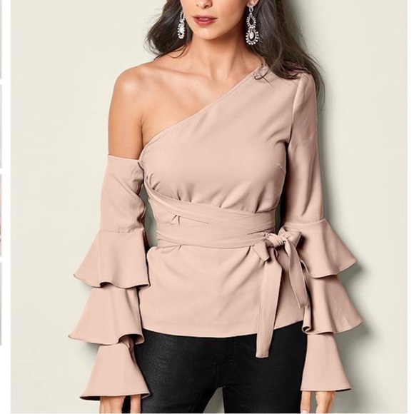VENUS Tops - Elegant One-Shoulder Ruffle Sleeve Top new size 6